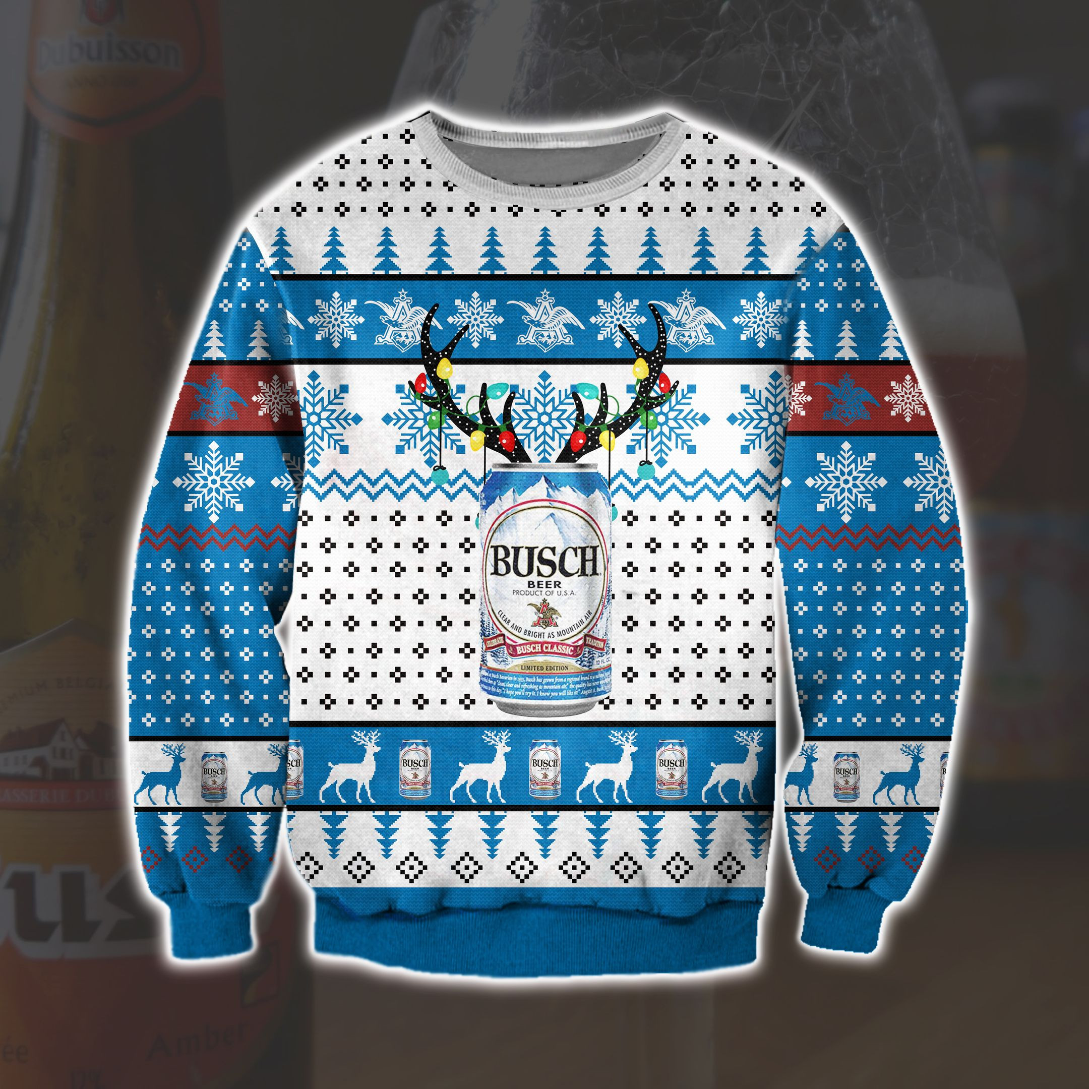 Busch Beer Knitting Pattern 3D Print Ugly Christmas Sweater Adult 3D Funny Matching for family