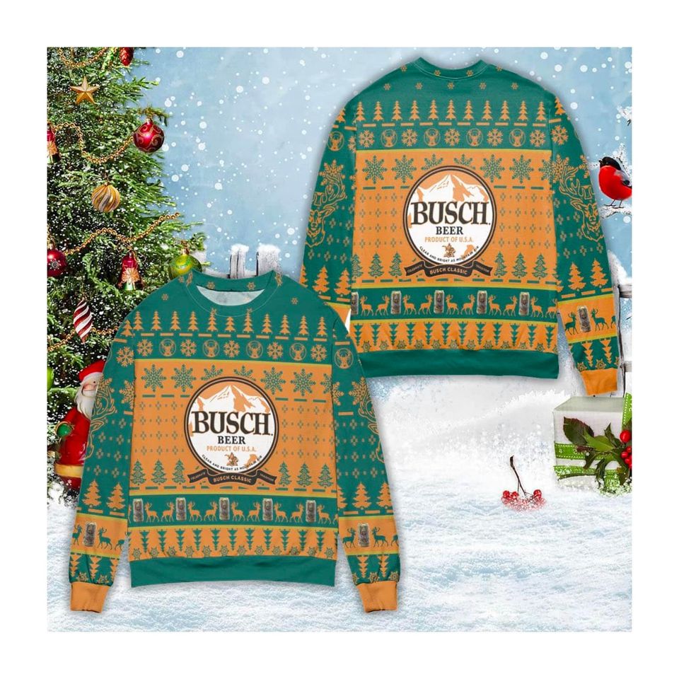 Busch Beer Product Of USA Ugly Christmas Sweater, Busch Beer Ugly Xmas Sweater