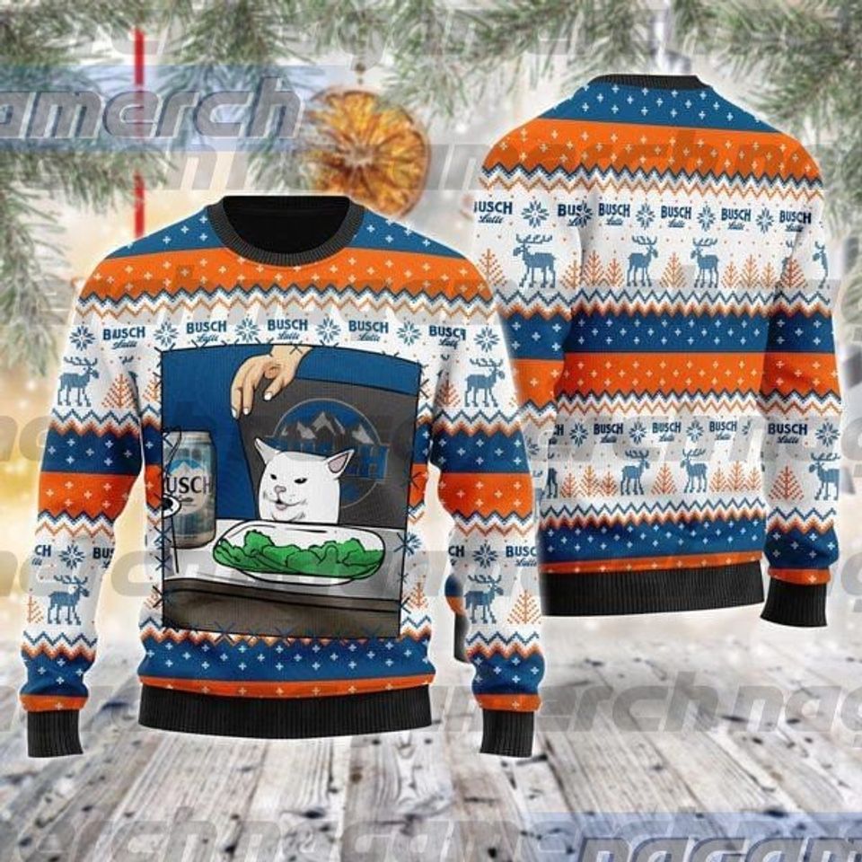 Busch Latte Cat Meme All-Over Print Sweater