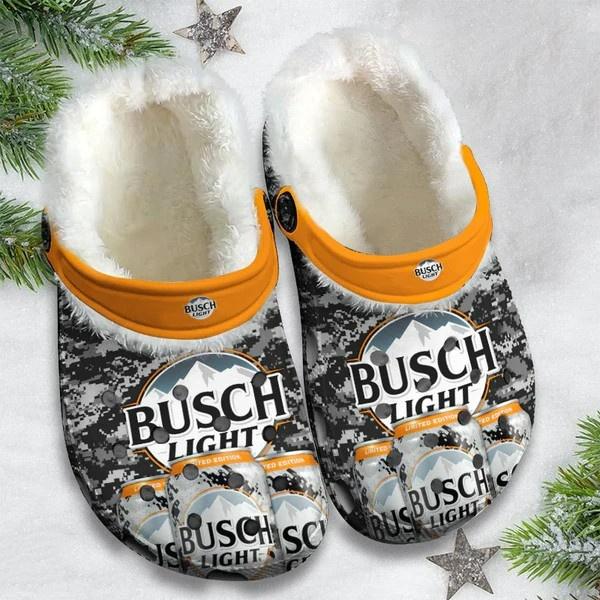 Busch Light Beer Crocs Crocband Fleece Lined Clogs Shoes Comfortable For Men Women and Kids In Winter
