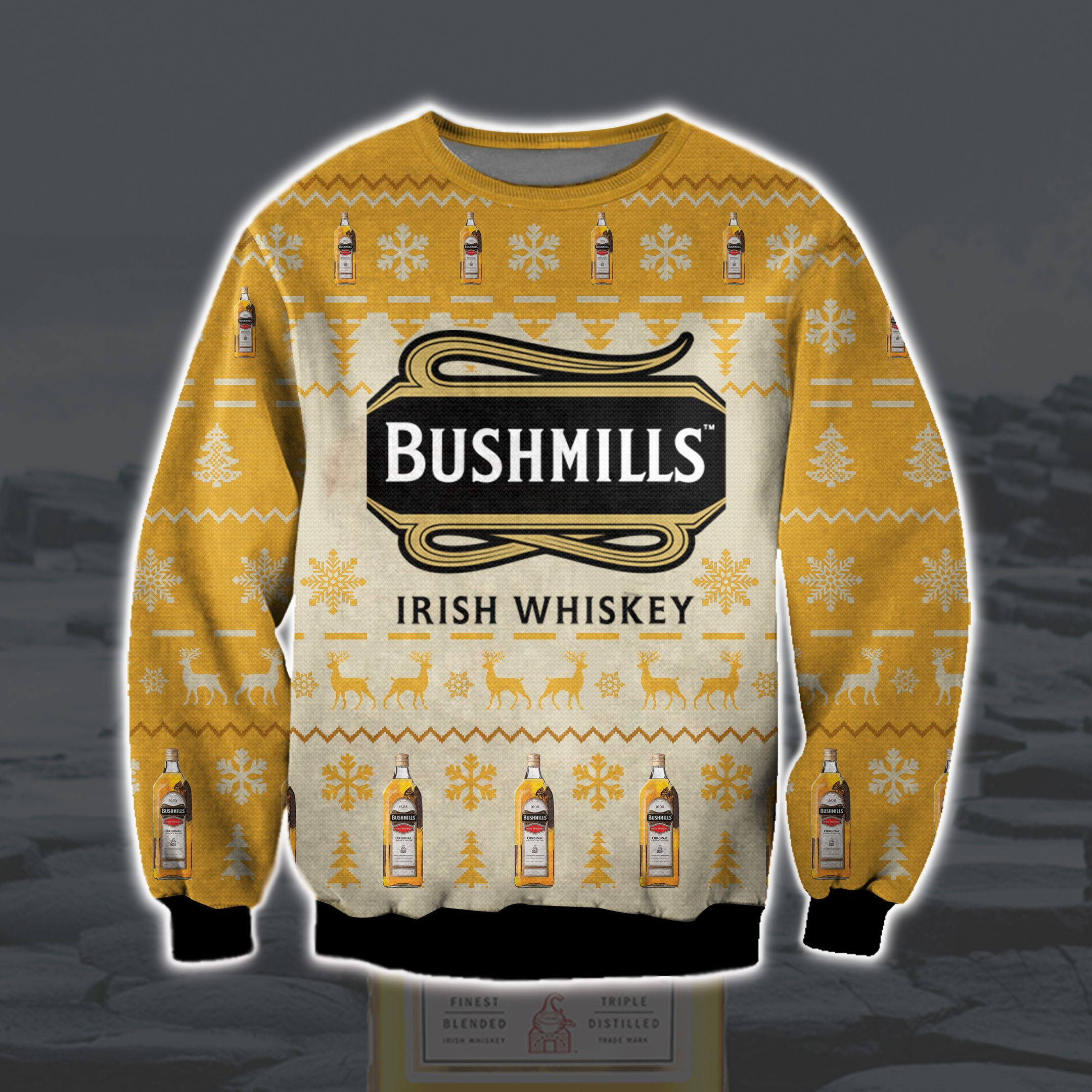 Bushmills Irish Whiskey Knitting Pattern 3D Print Ugly Christmas Sweater Adult 3D Funny Matching for family