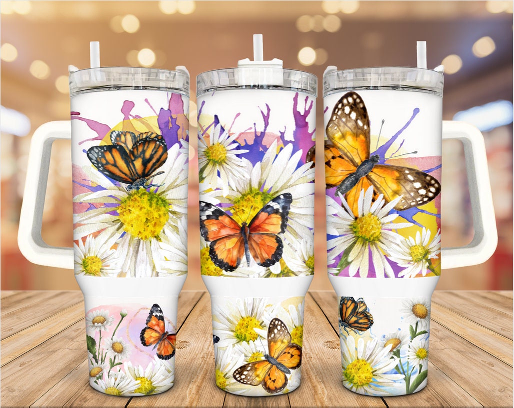 Butterflies and Daisies Custom Stanley Cup 40 oz 30 oz Tumbler With HandleTVC2301933