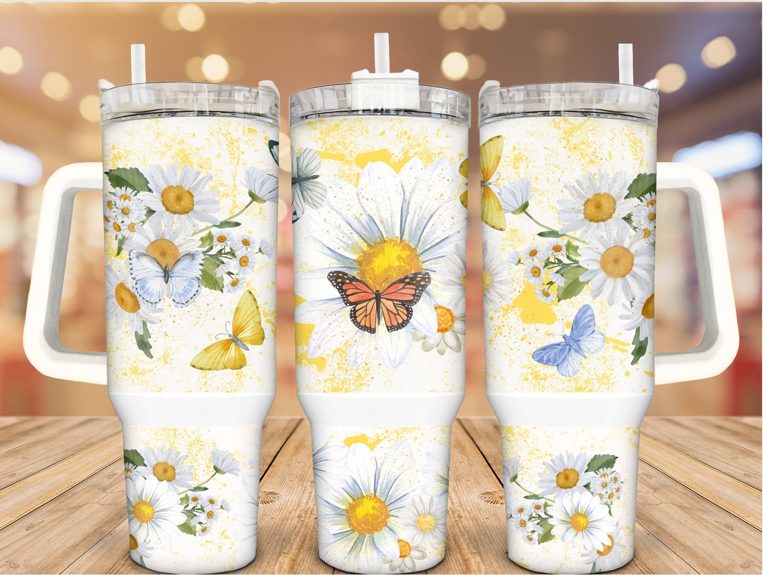 Butterflies and Daisies in Nature Custom Stanley Cup 40 oz 30 oz Tumbler With HandleTVC2301936
