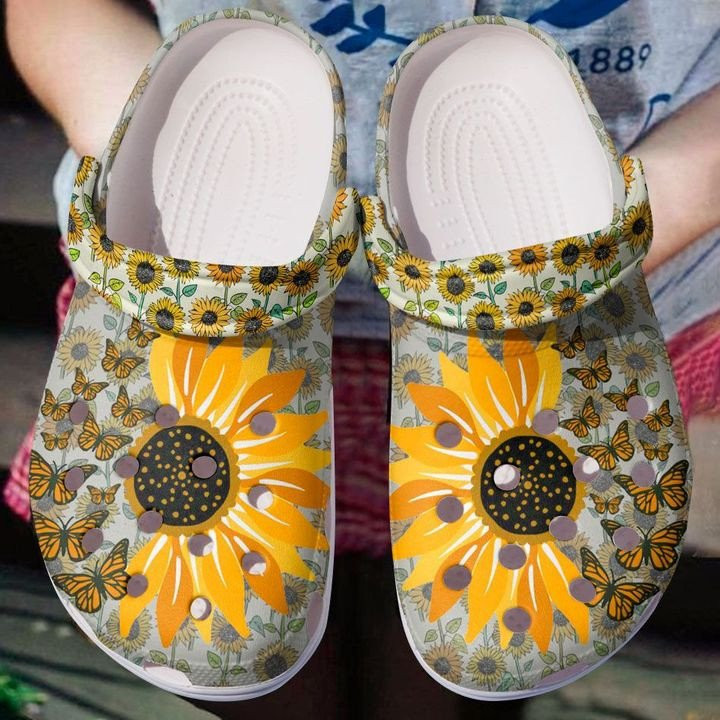 Butterflies In Sunflower Garden Clogs Shoes Gift For Birthday Christmas Thanksgiving