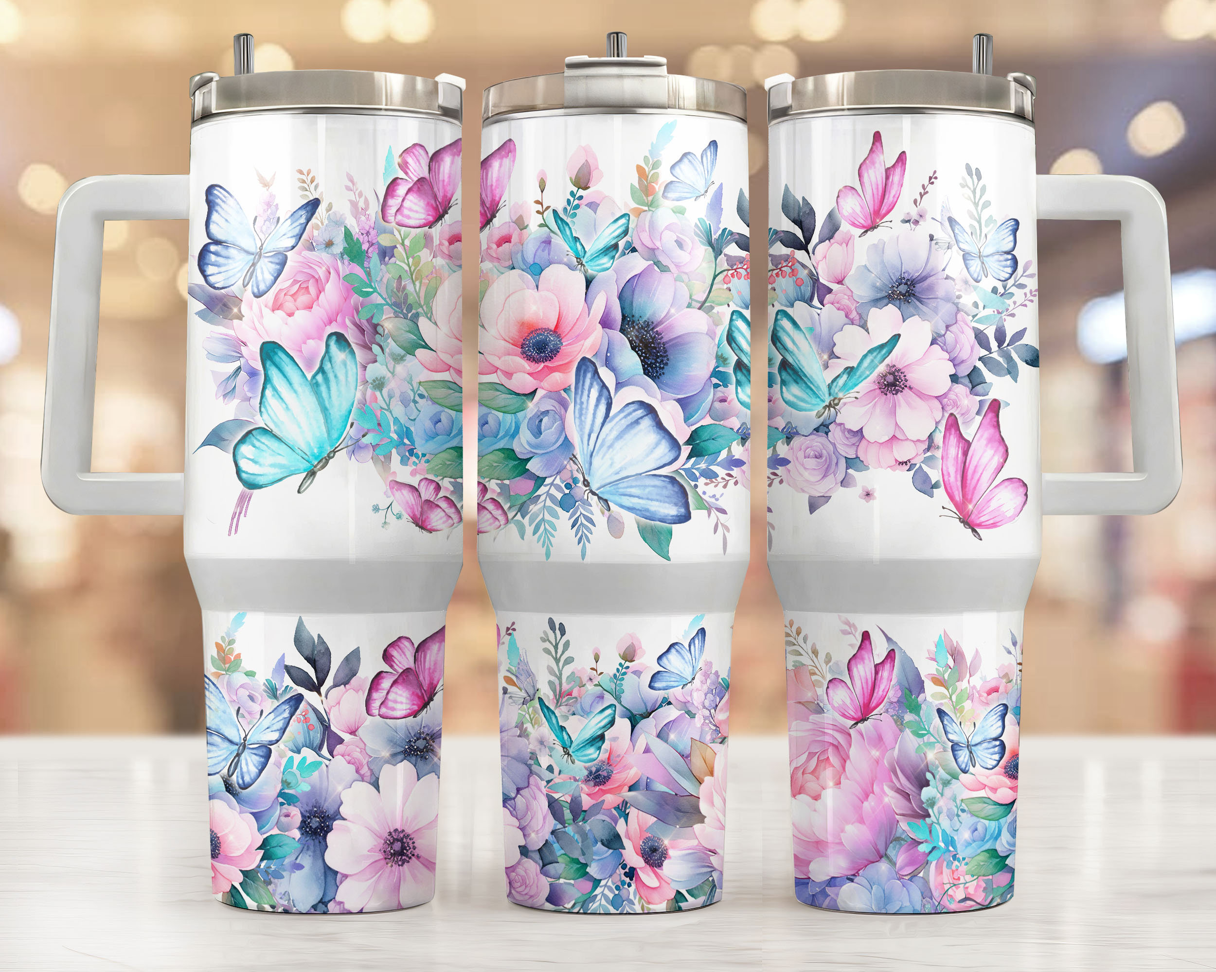 Butterfly and Floral Custom Stanley Cup 40 oz 30 oz Tumbler With HandleTVC2301955