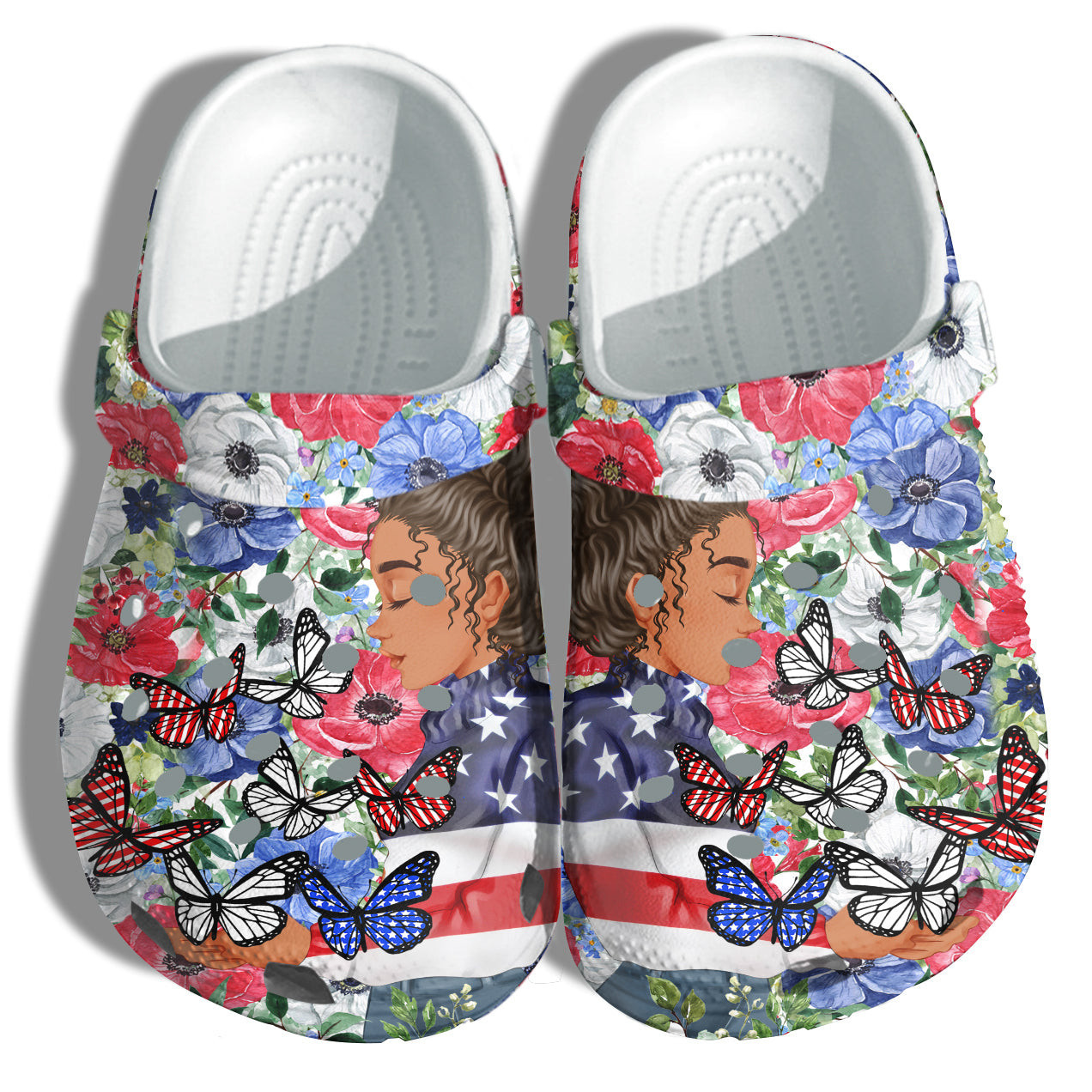 Butterfly Black Magic Girl 4Th Of July Shoes Gift Women - Flowers Garden Butterflies America Flag Shoes Birthday Gift