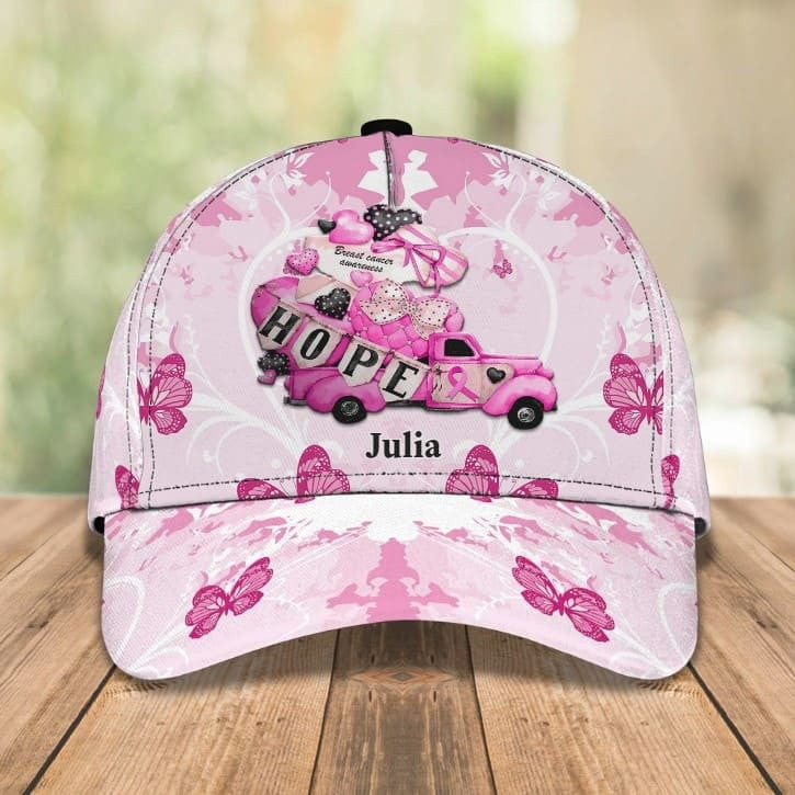 Butterfly Breast Cancer Awareness Pink Classic Cap for Women, Thank for The Support Hat Trucker Hats Custom Hats Gifts For Men & Women