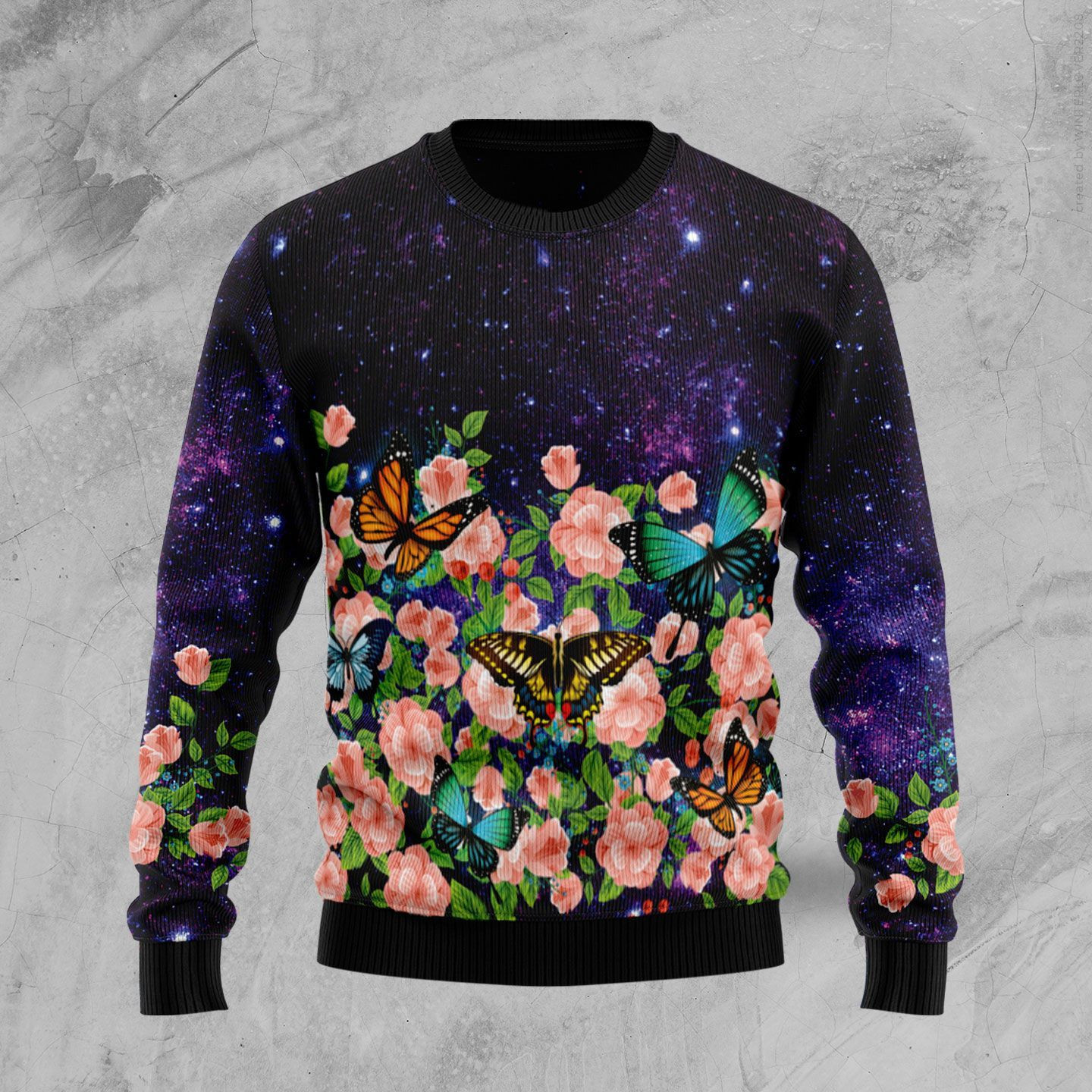 Butterfly Flowers Ugly Christmas Sweater Adult 3D Funny Matching for family