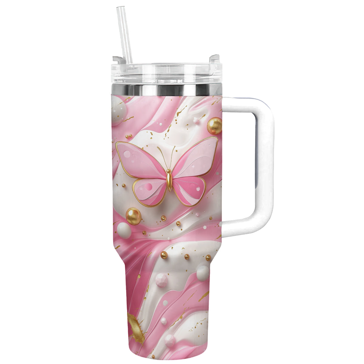 Butterfly Pink Custom Stanley Cup 40 oz 30 oz Tumbler With HandleTVC2301289