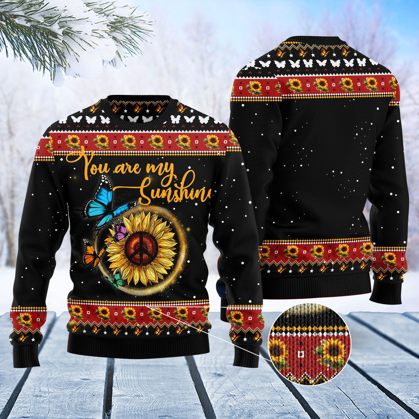 Butterfly Sunshine Ugly Christmas Sweater Adult 3D Funny Matching for family