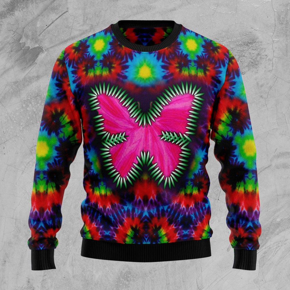 Butterfly Tie Dye Ugly Christmas Sweater Gift For Christmas