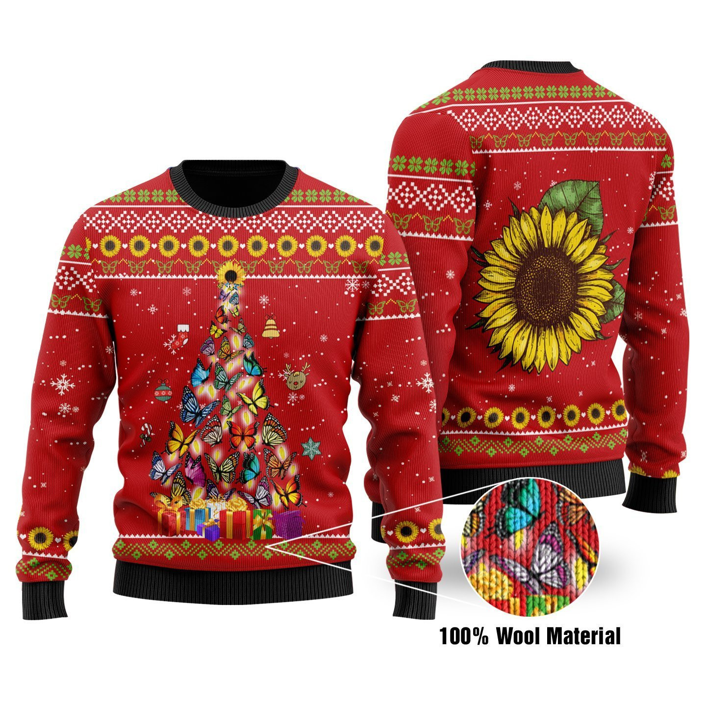Butterfly Tree Ugly Christmas Sweater Adult 3D Funny Matching for family