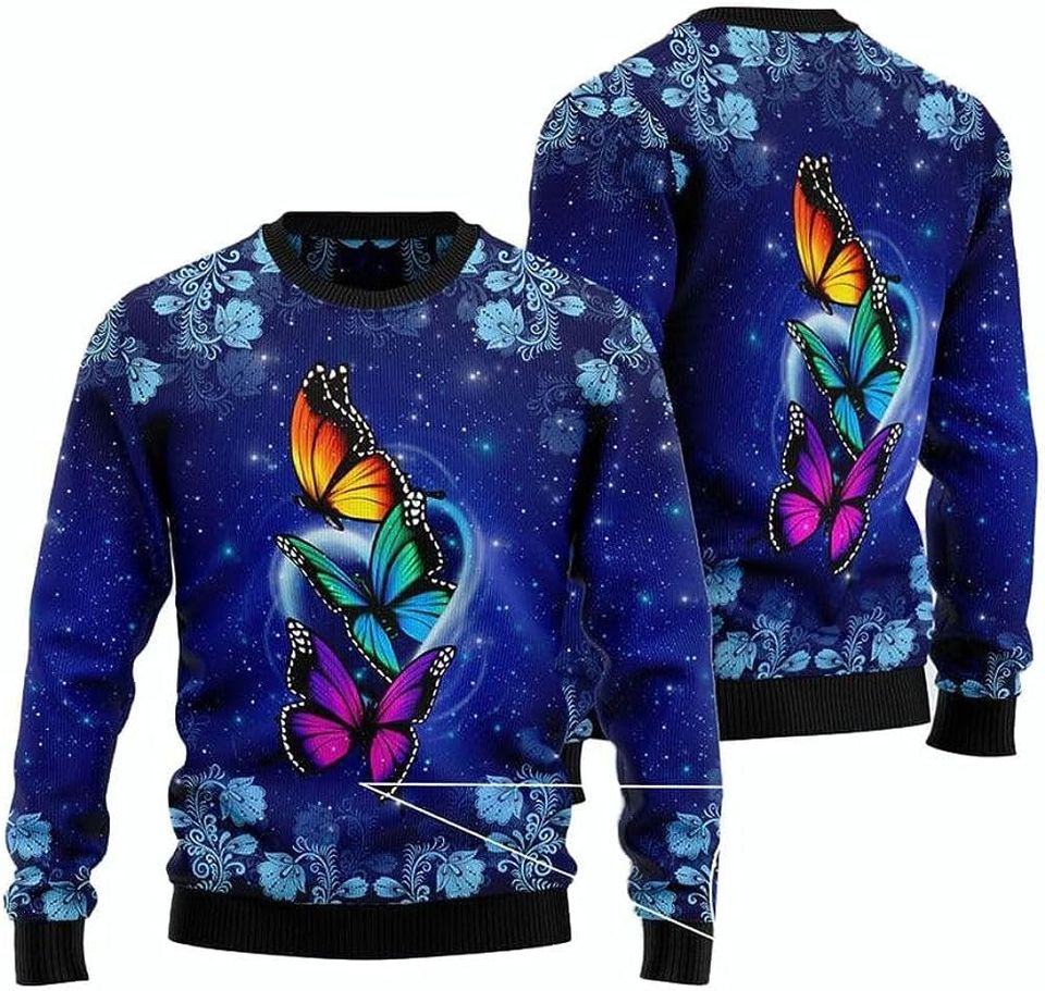 Butterfly Ugly Sweatshirt Christmas Ugly Sweater Pullover Holiday