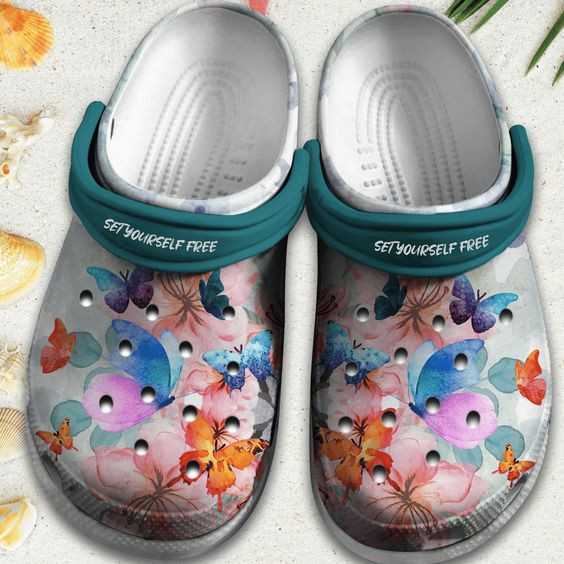 Butterfly With Flowers Shoes Clogs - Magical World Beach Shoes Clogs