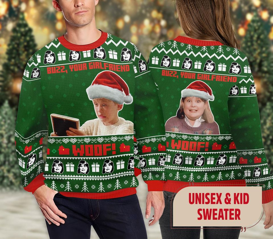 Buzz Your Girlfriend WOOF Kevin Home Alone 3D Ugly Christmas Sweater