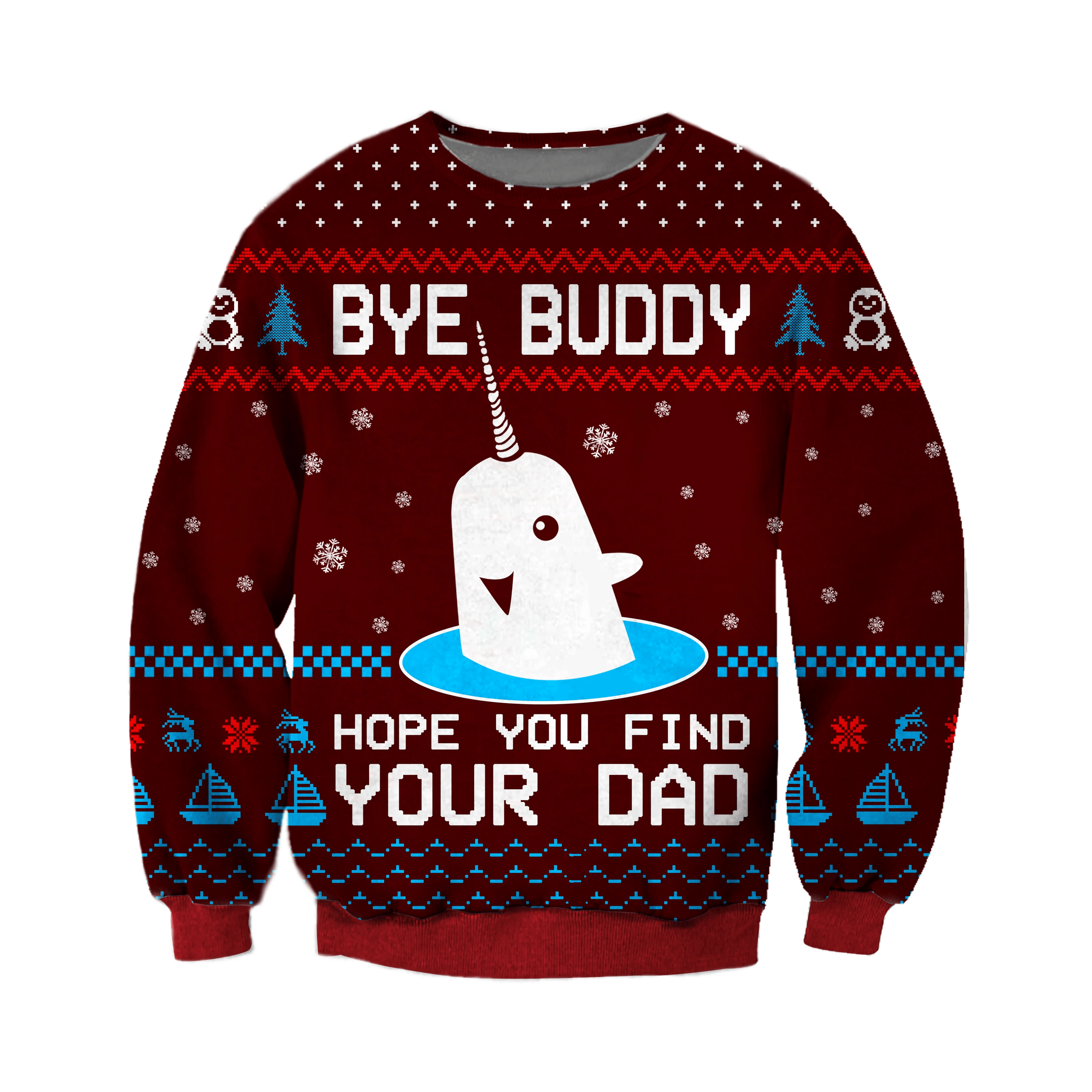Bye Buddy Knitting Pattern 3D Print Ugly Christmas Sweater Adult 3D Funny Matching for family - Image 2