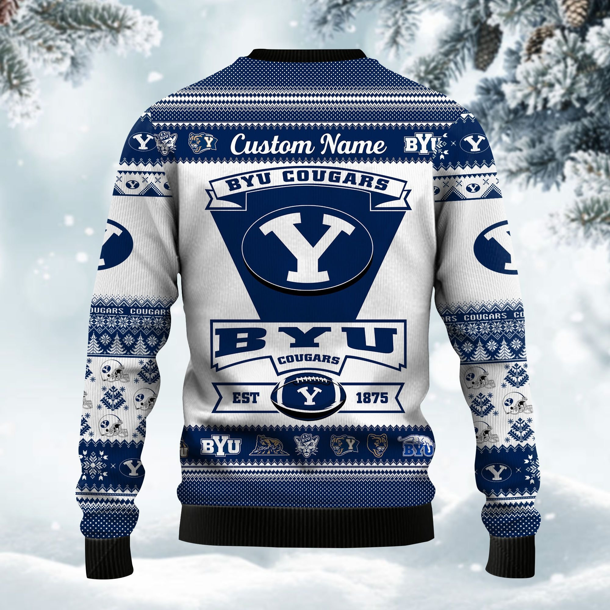 Byu Cougars Football Team Logo Custom Name Personalized Ugly Christmas Sweater Adult 3D Funny Matching for family - Image 4
