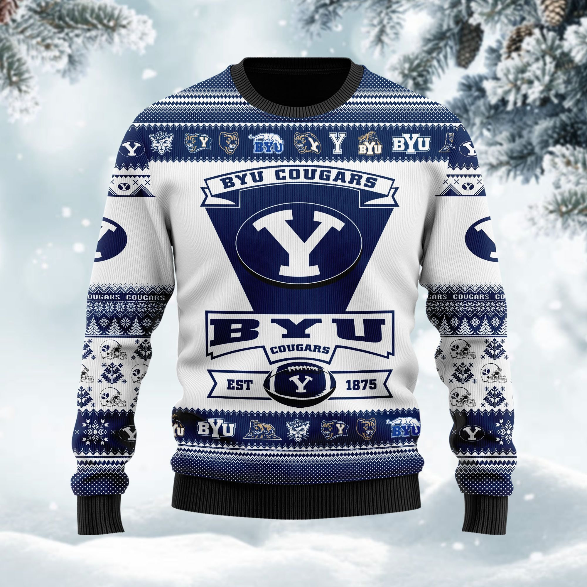 Byu Cougars Football Team Logo Custom Name Personalized Ugly Christmas Sweater Adult 3D Funny Matching for family - Image 3