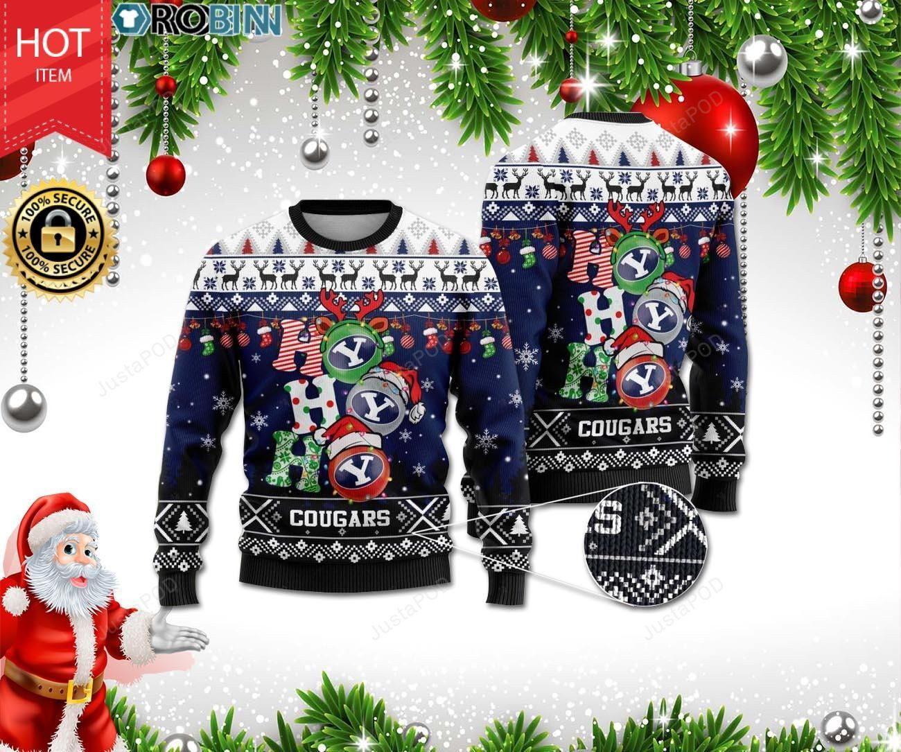 Byu Cougars Ho Ho Ho Ugly Christmas Sweater Adult 3D Funny Matching for family