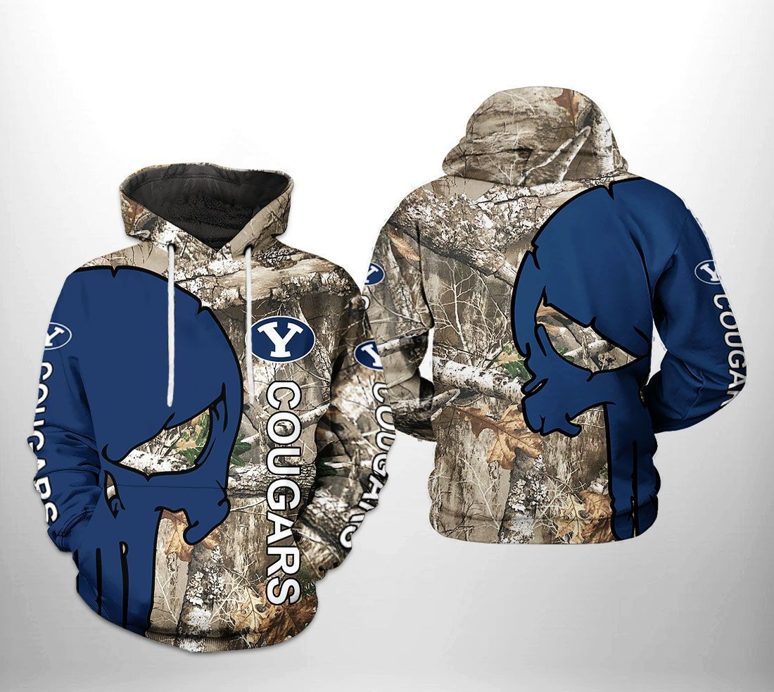 BYU Cougars NCAA Camo Veteran Hunting 3D All Over Print Hoodie, Zip Hoodie