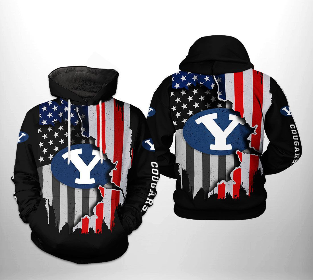 BYU Cougars NCAA US Flag 3D All Over Print Hoodie, Zip Hoodie