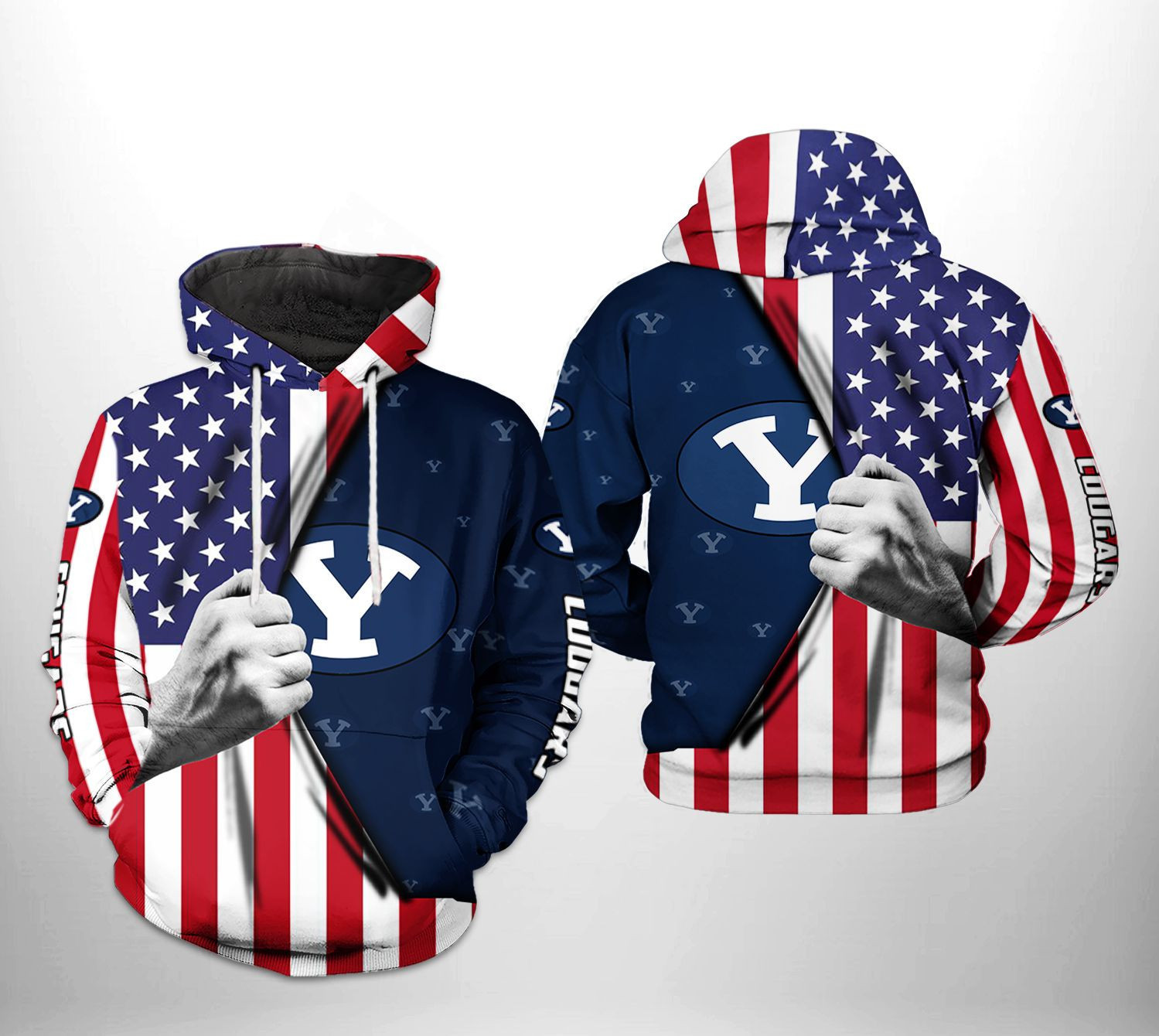 BYU Cougars NCAA US FLag 3D All Over Print Hoodie, Zip Hoodie
