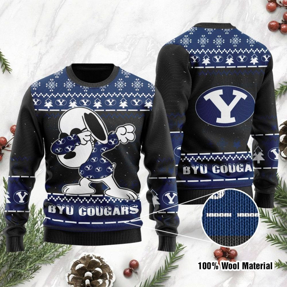 Byu Cougars Snoopy Dabbing Holiday Party Ugly Christmas Sweater Adult 3D Funny Matching for family