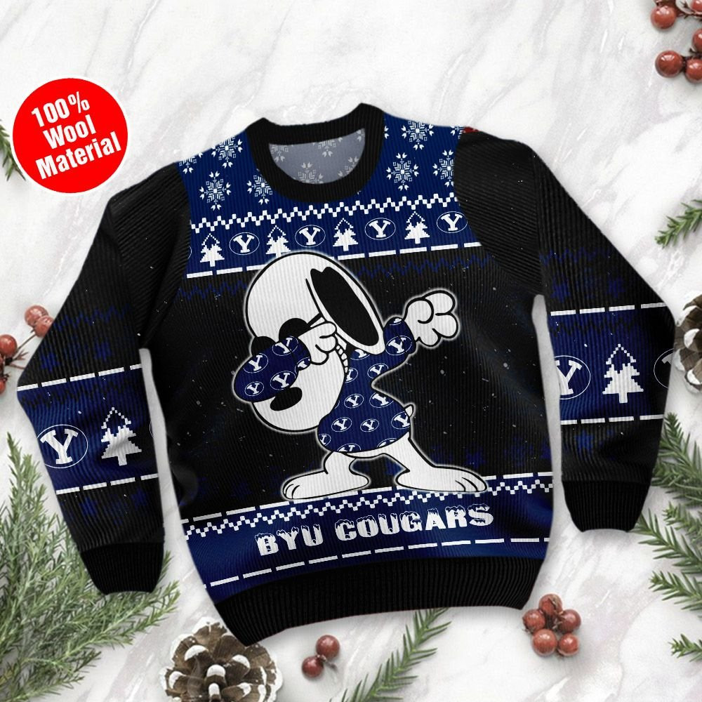 Byu Cougars Snoopy Dabbing Holiday Party Ugly Christmas Sweater Adult 3D Funny Matching for family - Image 2