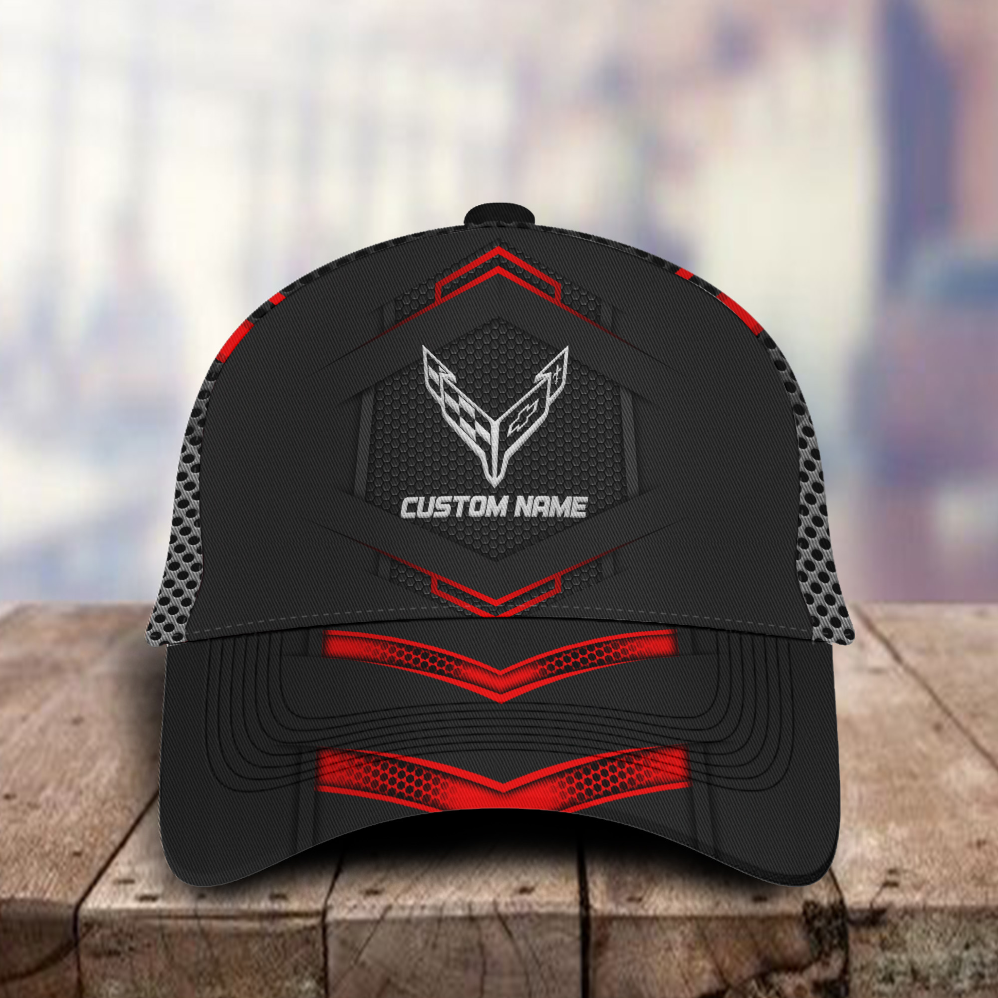 C8 Corvette 3D Classic Cap Logo Personalized Name Trucker Hats Custom Hats Gifts For Men & Women
