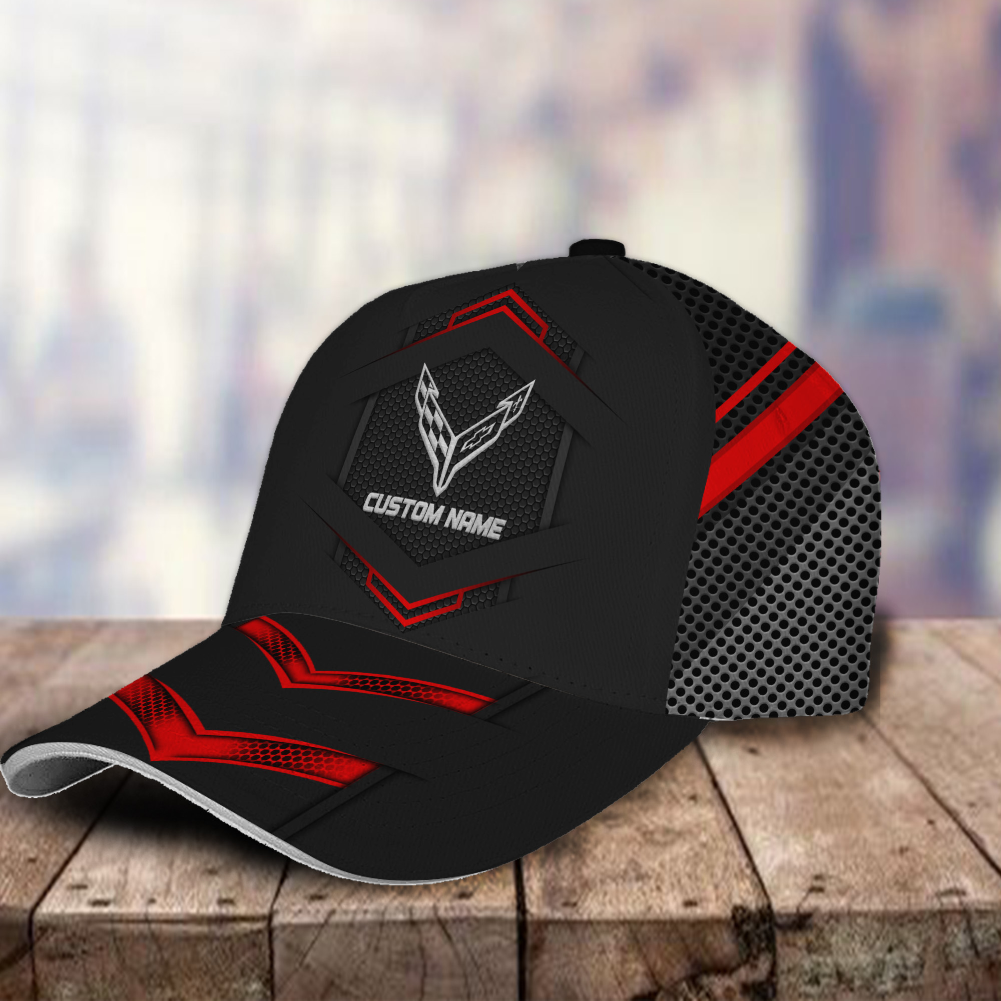 C8 Corvette 3D Classic Cap Logo Personalized Name Trucker Hats Custom Hats Gifts For Men & Women