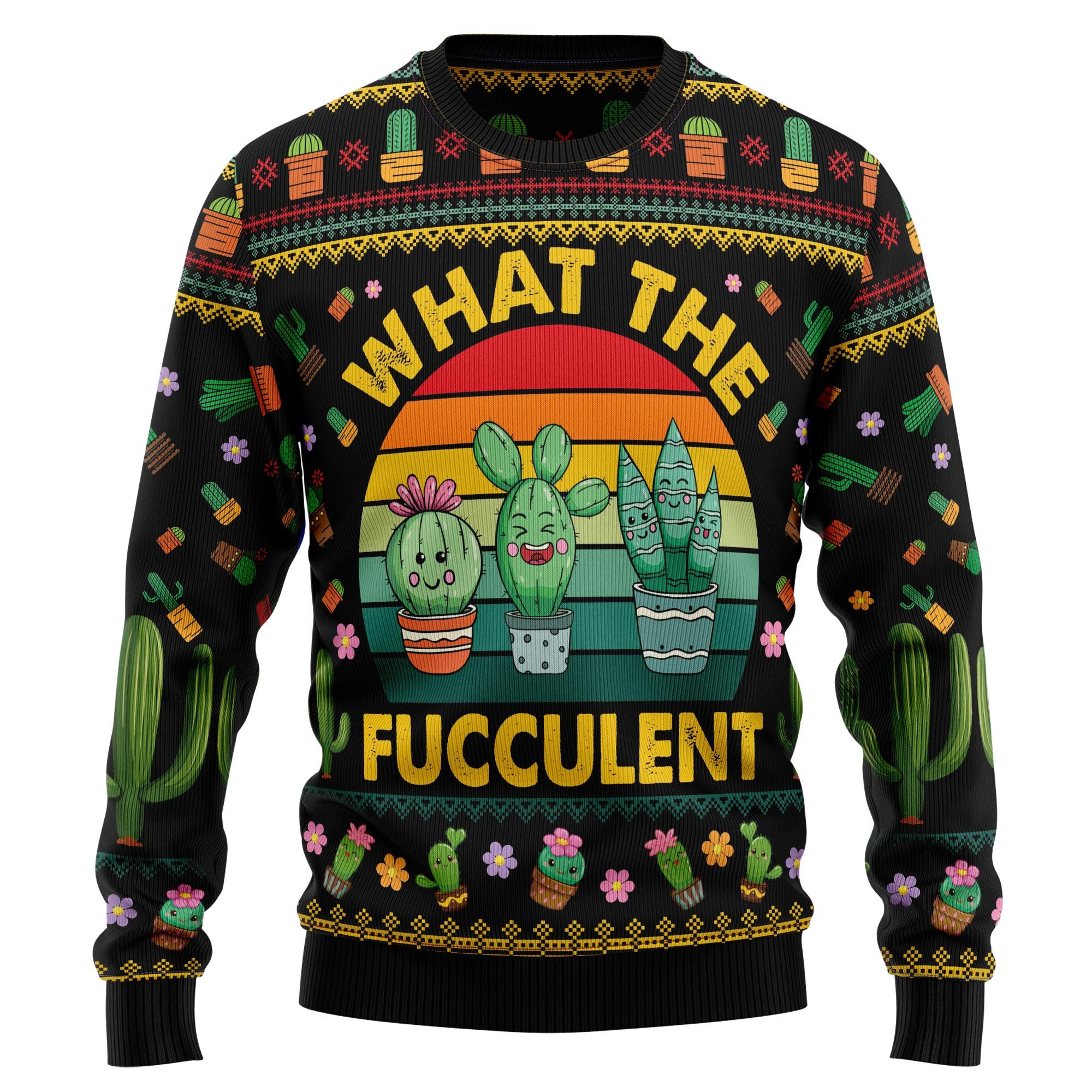 Cactus What the Fucculent Ugly Christmas Sweater