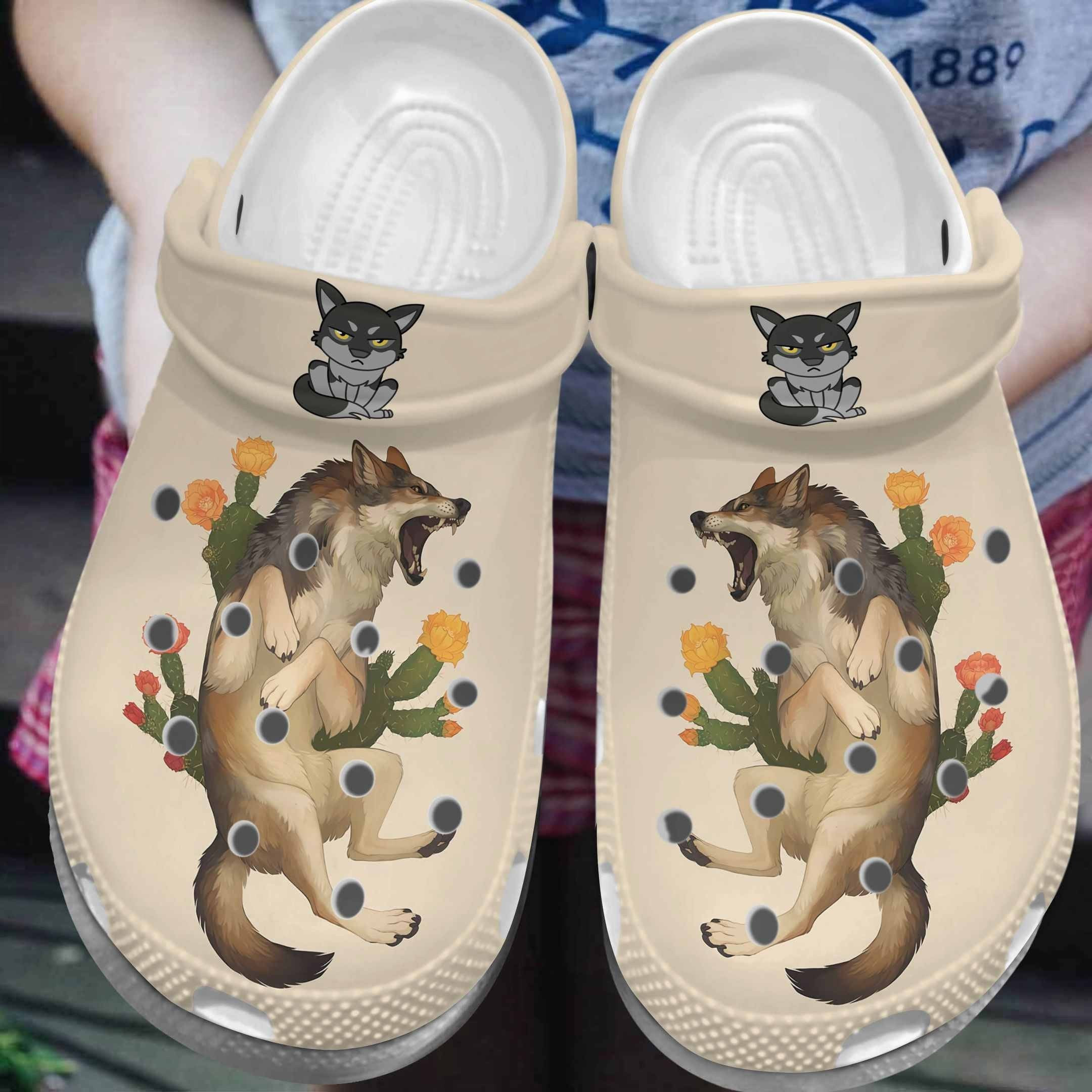Cactus Wolf Shoes - Wolf Is Injured Crocbland Clog Birthday Gifts
