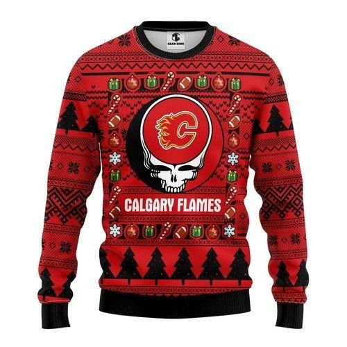 Calgary Flames Grateful Dead For Unisex Ugly Christmas Sweater Adult 3D Funny Matching for family