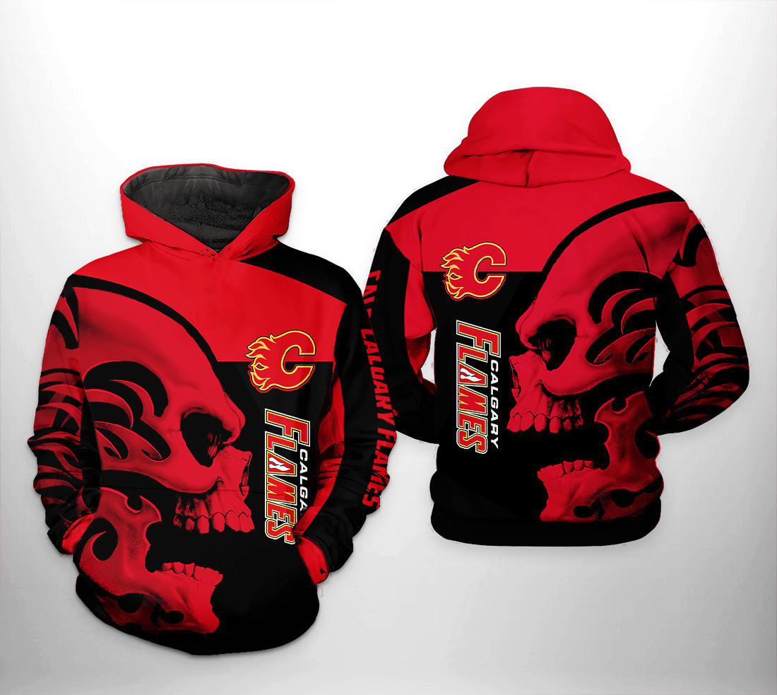 Calgary Flames NHL Skull 3D All Over Print Hoodie, Zip Hoodie