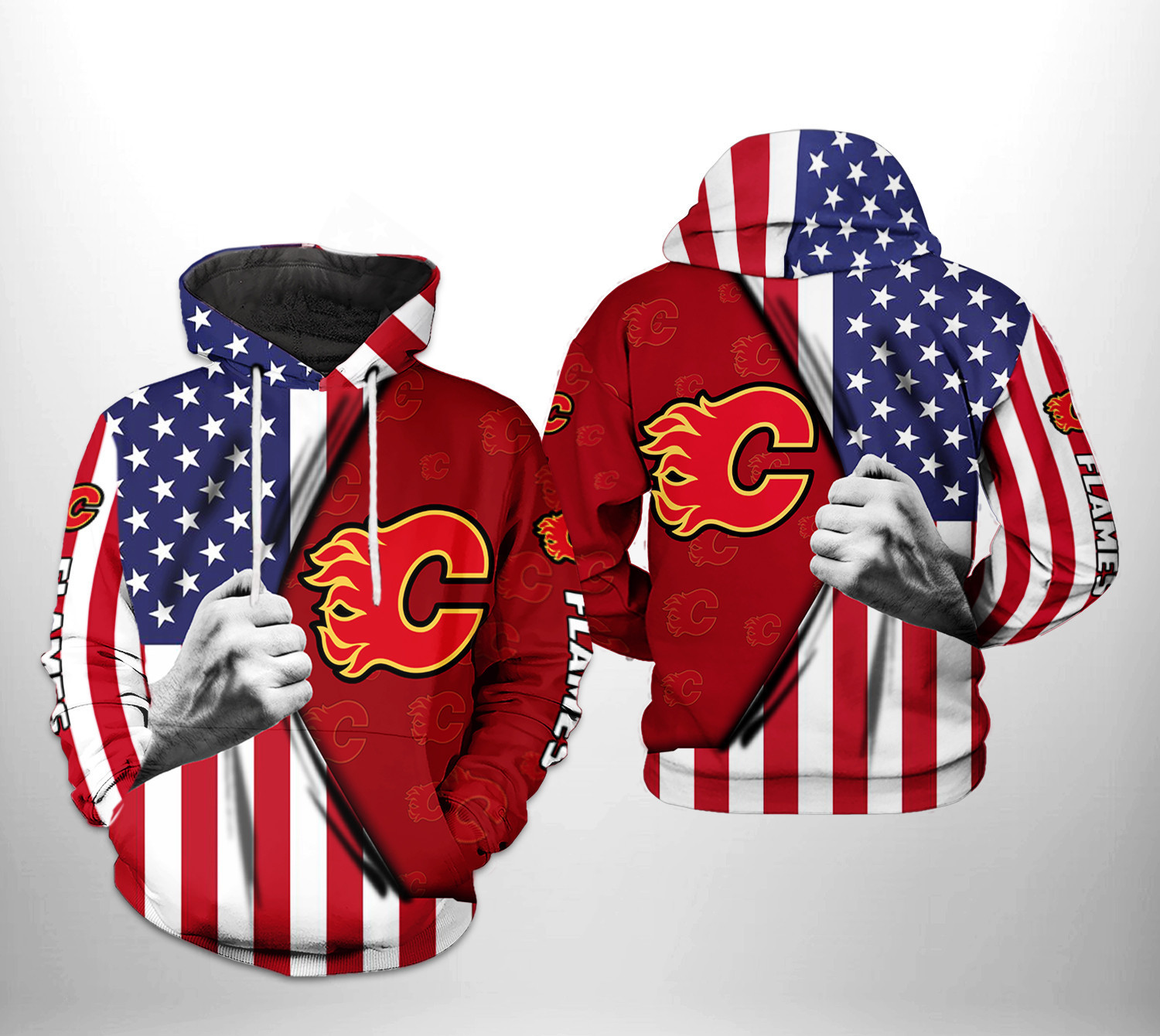 Calgary Flames NHL US FLag 3D All Over Print Hoodie, Zip Hoodie