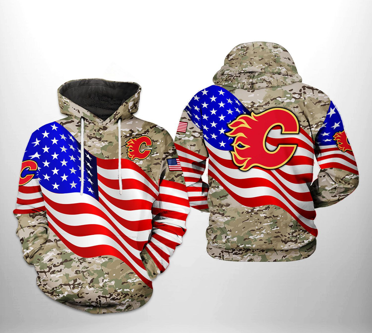 Calgary Flames NHL US FLag Camo Veteran 3D All Over Print Hoodie, Zip Hoodie