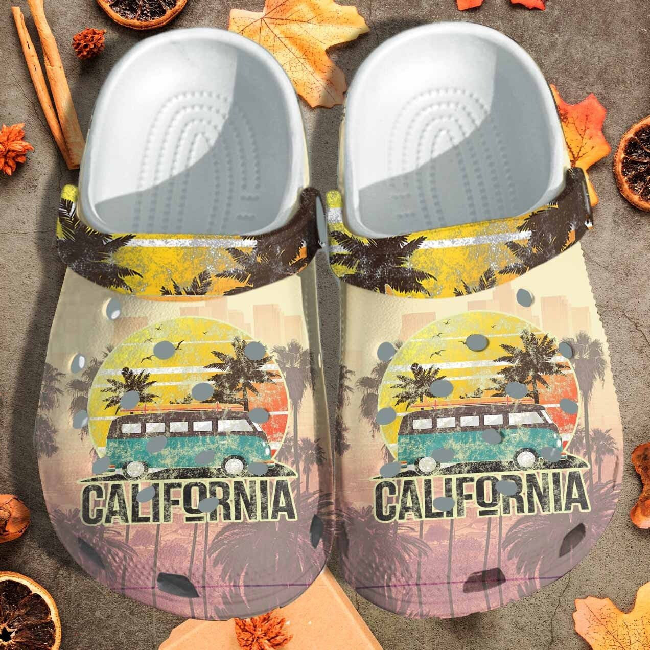California Beach Summer Shoes Clogs Vintage For Men Women - California Camping Bus Custom Shoes Clogs