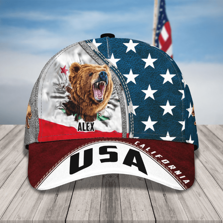 California Cap, 4th of July Personalized California Classic Cap for Men, Women, Custom Name Cali Bear Cap Hat Trucker Hats Custom Hats Gifts For Men & Women