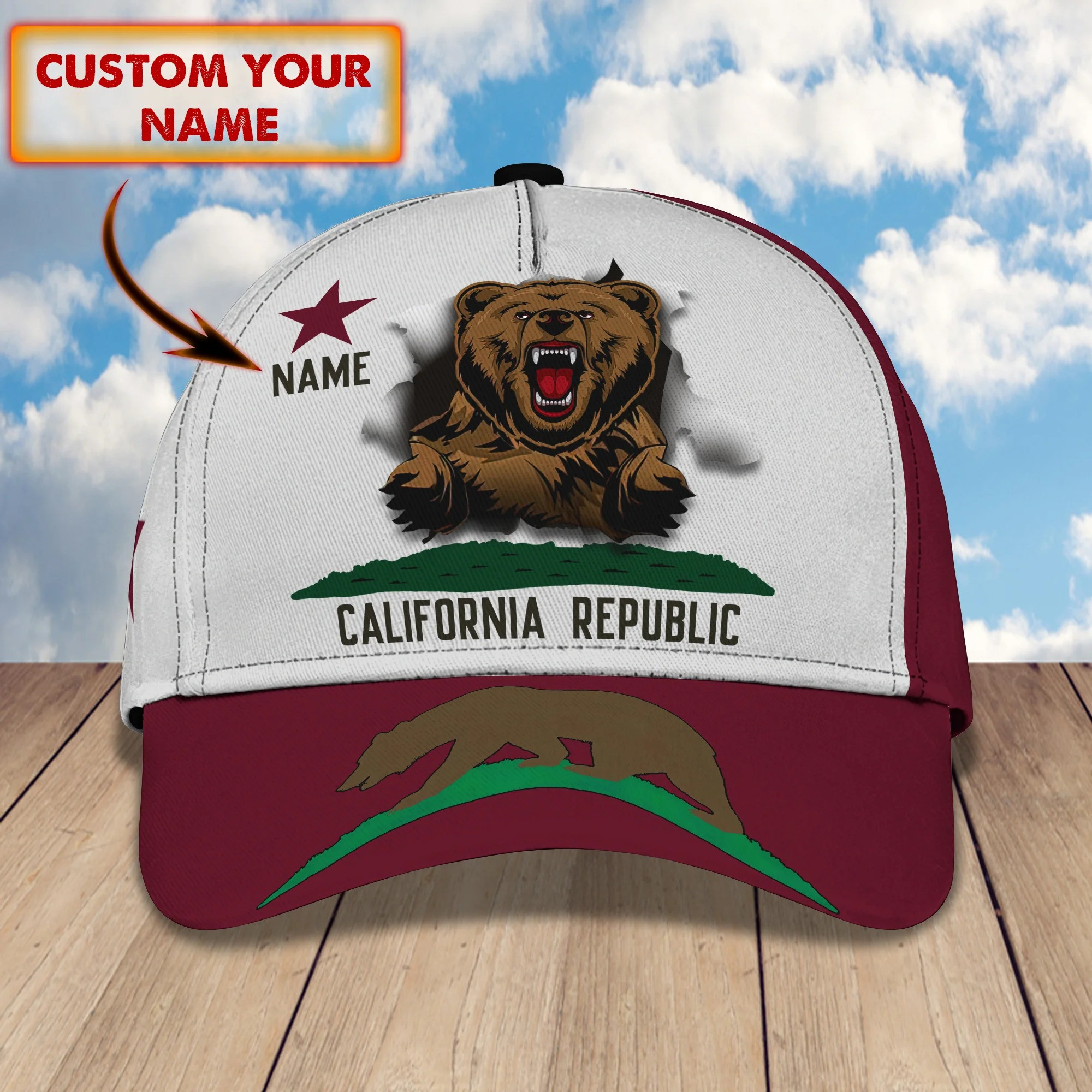 California Cap, 4th of July Personalized California Classic Cap for Men, Women, Custom Name Cali Bear Cap Hat Trucker Hats Custom Hats Gifts For Men & Women