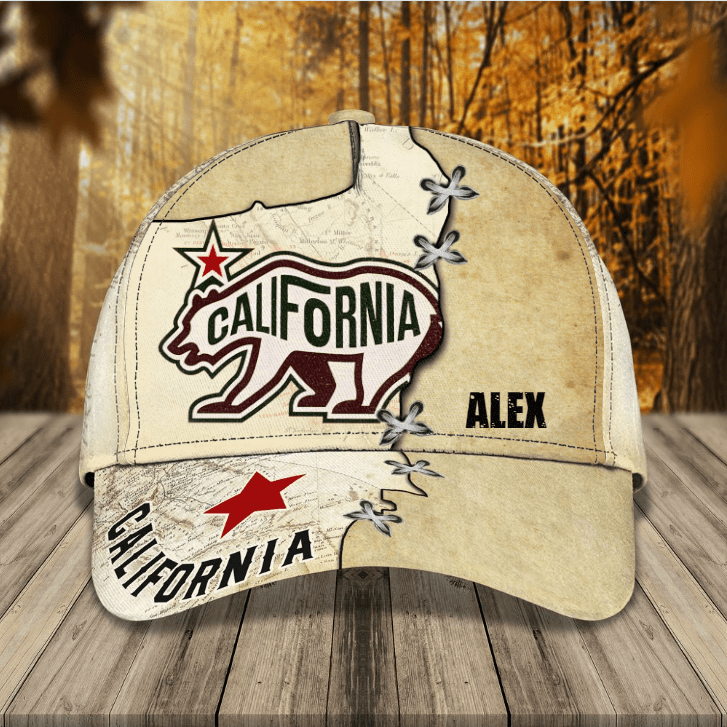 California Cap, 4th of July Personalized California Classic Cap for Men, Women, Custom Name Cali Bear Cap Hat Trucker Hats Custom Hats Gifts For Men & Women