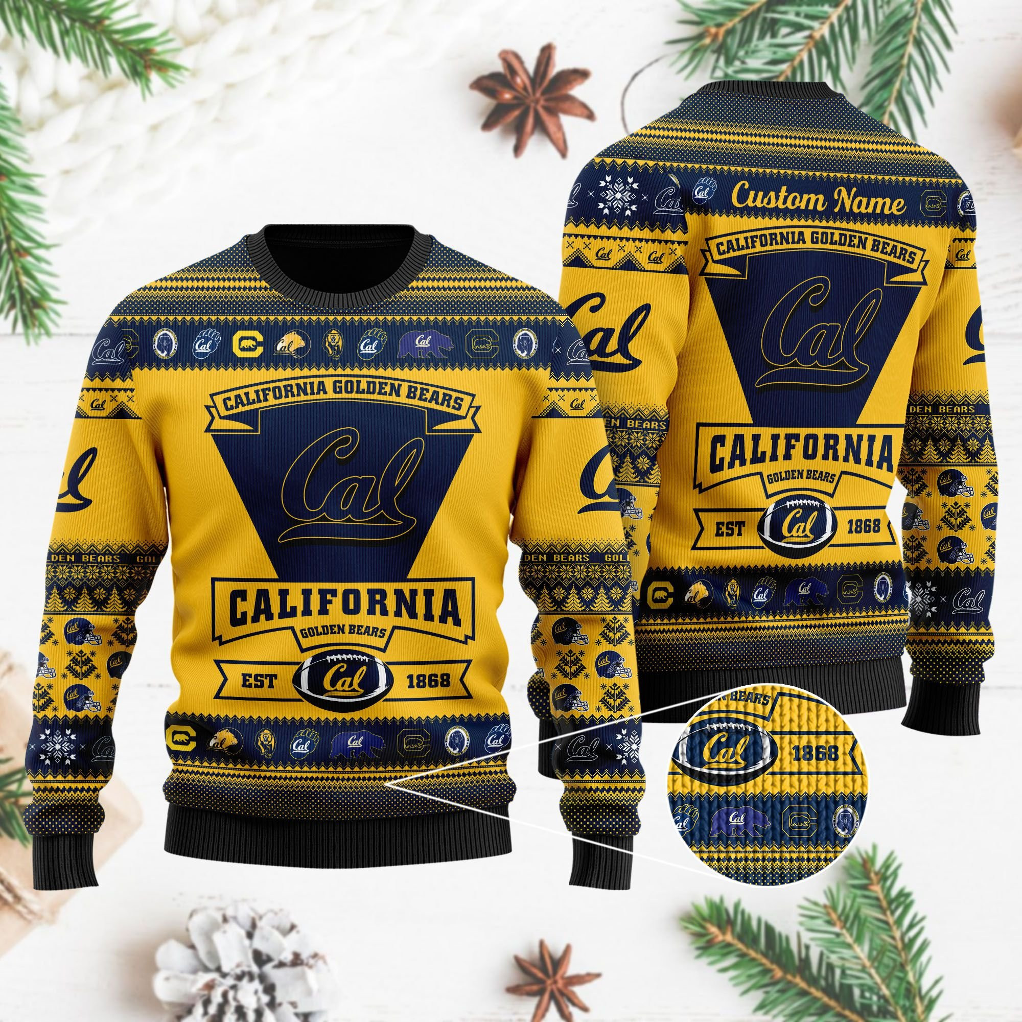 California Golden Bears Football Team Logo Personalized Ugly Christmas Sweater Adult 3D Funny Matching for family - Image 4