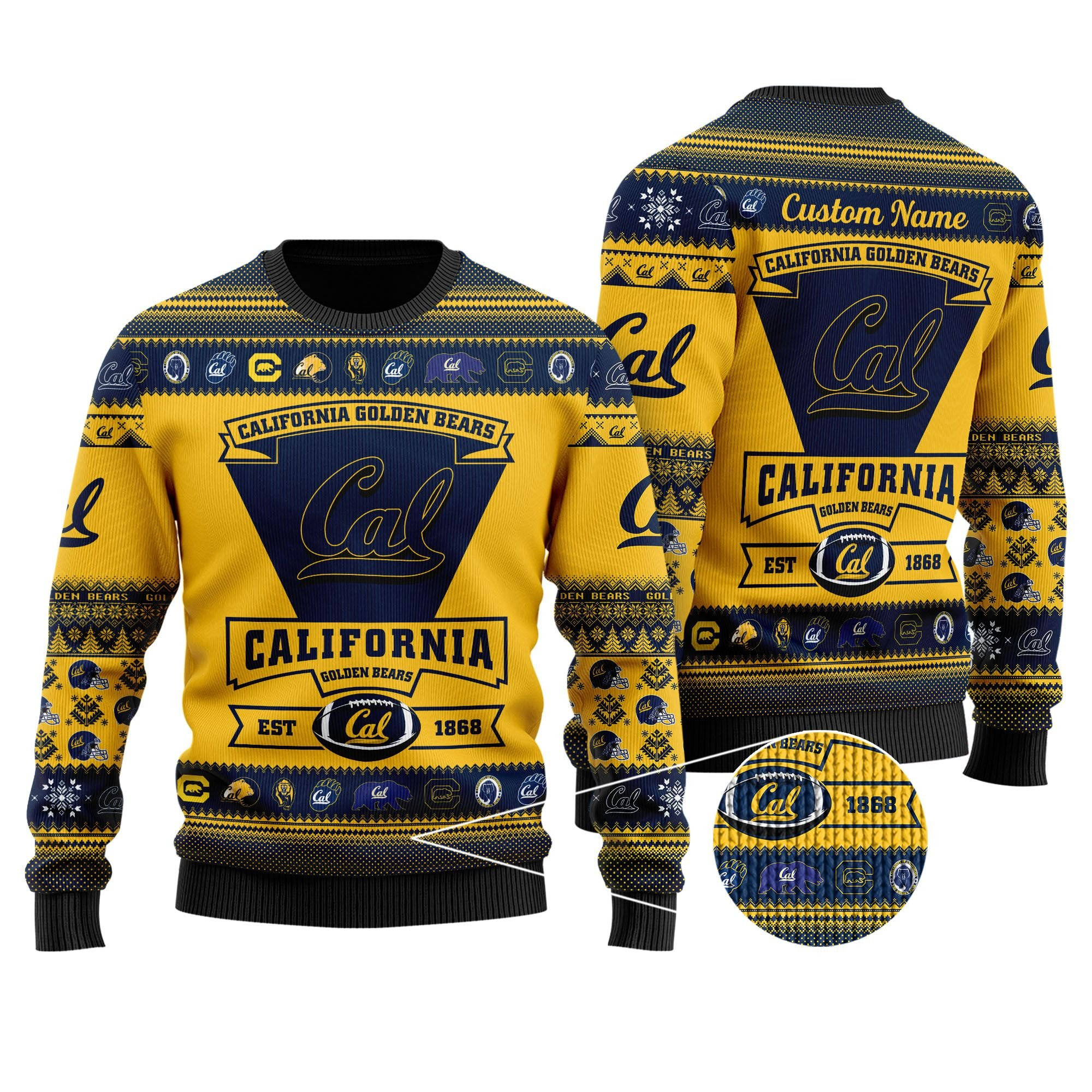 California Golden Bears Football Team Logo Personalized Ugly Christmas Sweater Adult 3D Funny Matching for family
