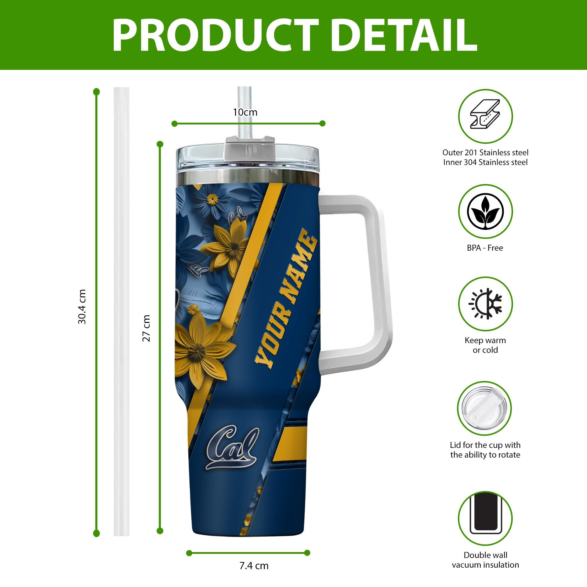 California Golden Bears NCAA Custom Stanley Cup 40 oz 30 oz Tumbler With HandleTVC230102 - Image 2