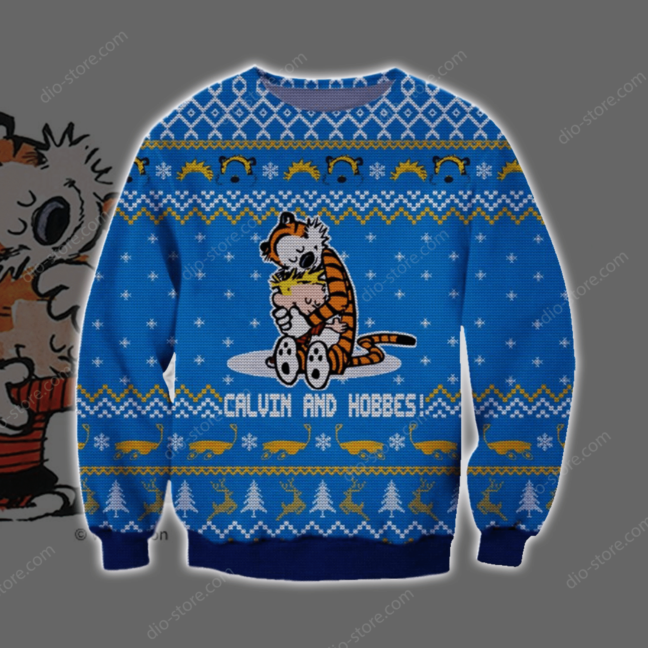 Calvin And Hobbes Knitting Pattern 3D Print Ugly Christmas Sweater Adult 3D Funny Matching for family