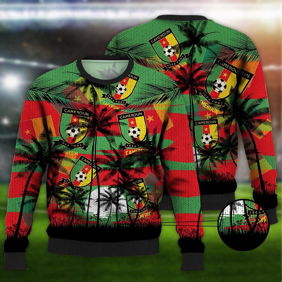 Cameroon Coconut Pattern Hawaiian Soccer Team, Cameroon World Cup 2022 3D Sweater