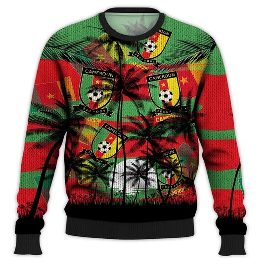 Cameroon Coconut Pattern Hawaiian Soccer Team, Cameroon World Cup 2022 3D Sweater - Image 11