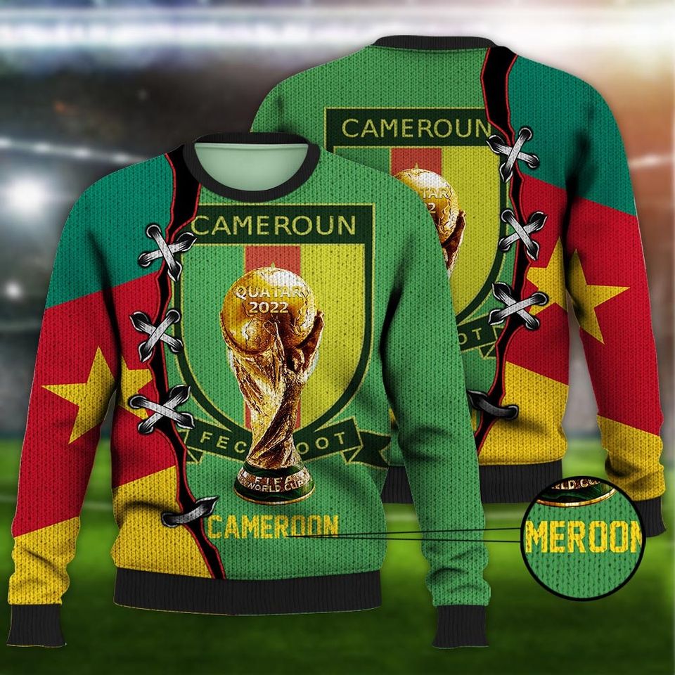 Cameroon Flag National Soccer Team, World Cup 2022 Qatar Champions 3D Sweater