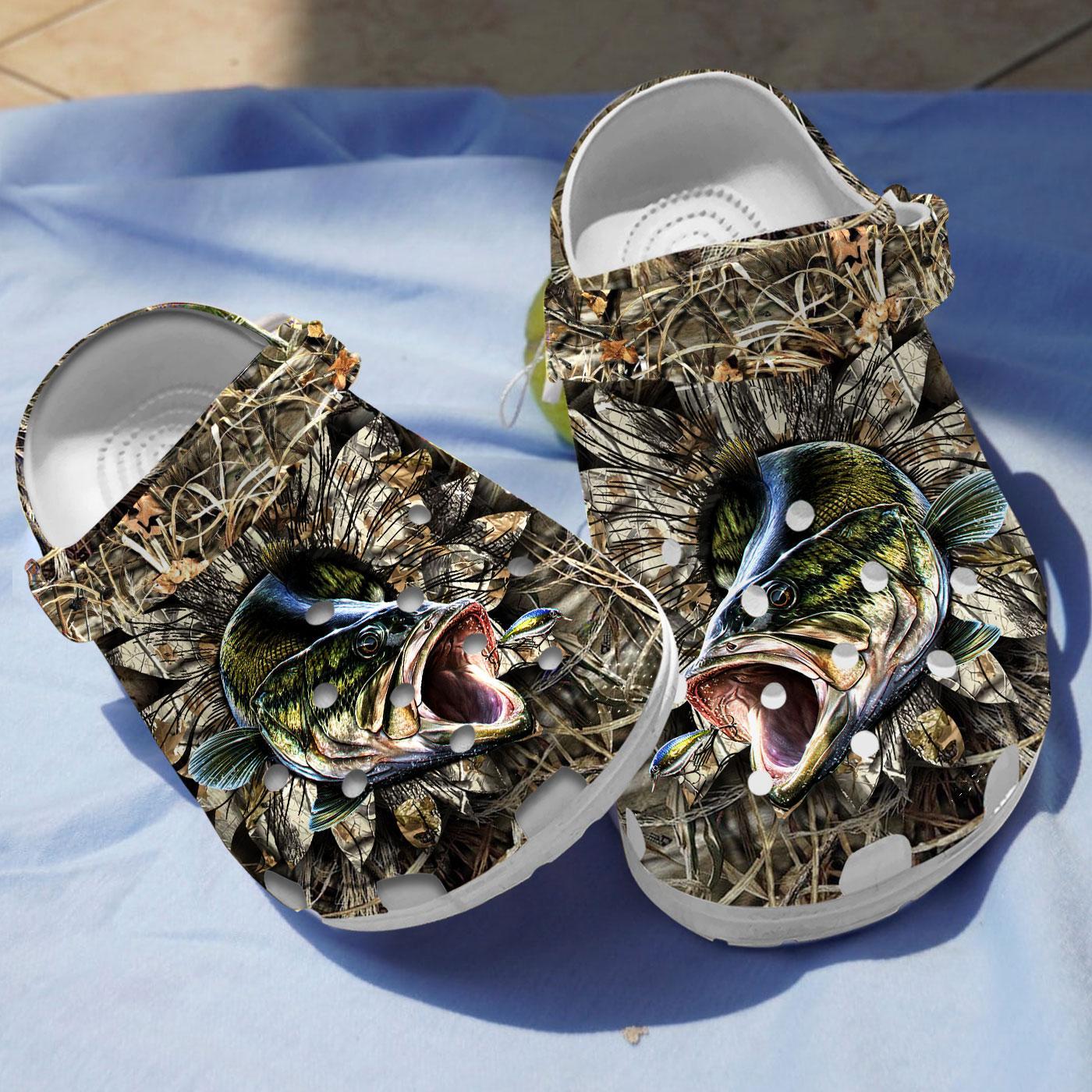 Camo Bass Fishing Crocs Crocband Clogs Shoes Comfortable For Men Women and Kids