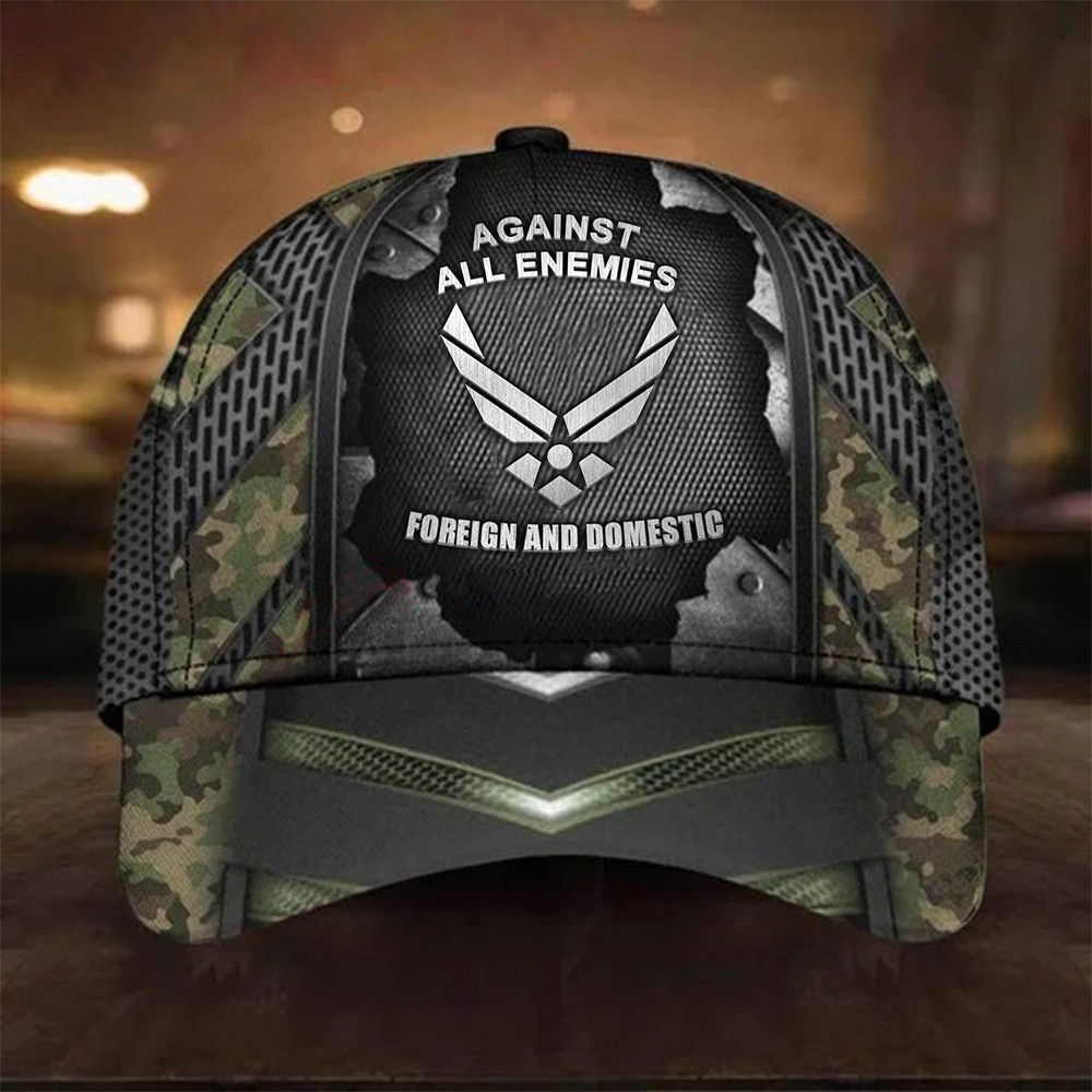 Camo Hat Against All Enemies Foreign And Domestic Airforce Merch Hat Classic Cap Trucker Hats Custom Hats Gifts For Men & Women
