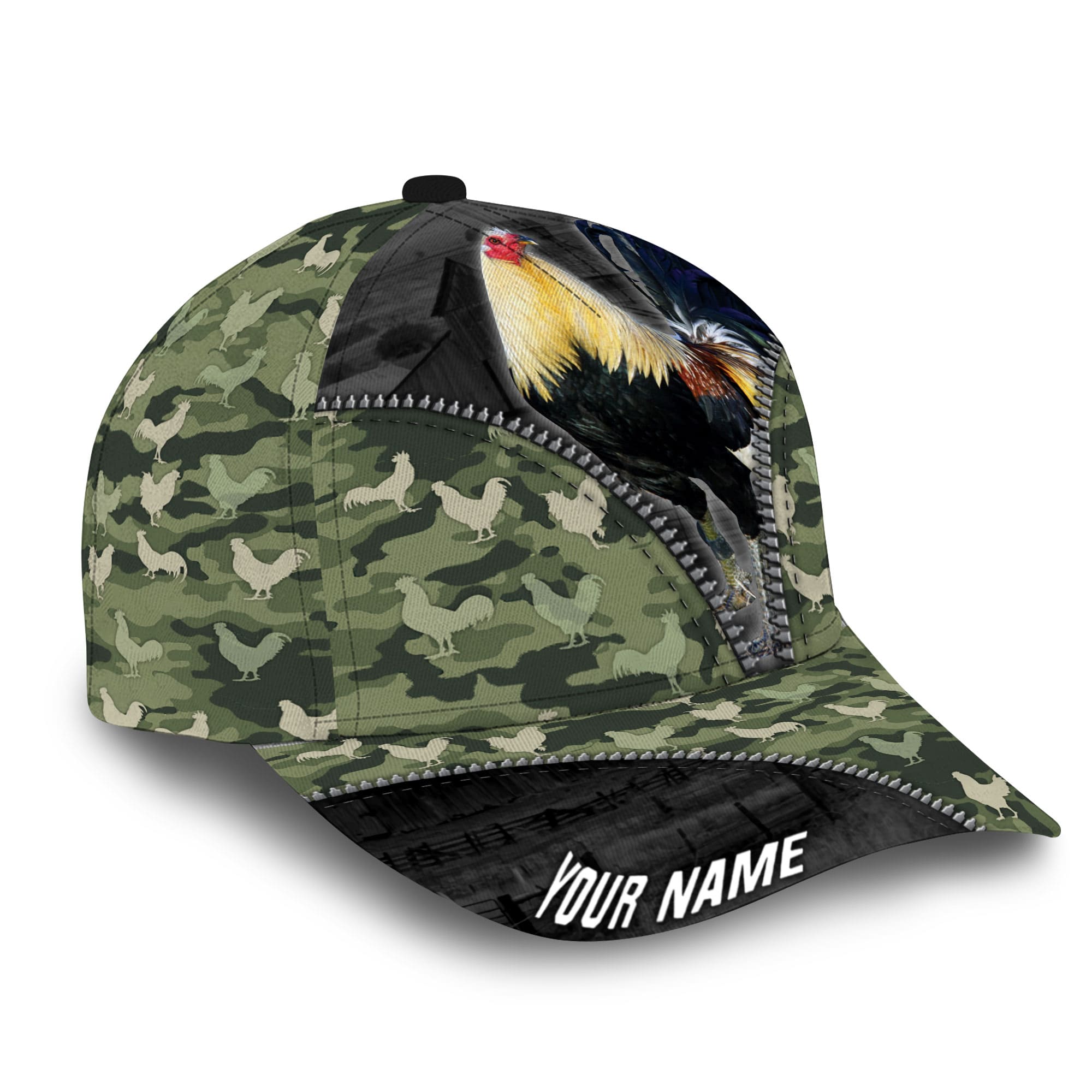Camo Pattern Rooster Zip - Classic Cap Trucker Hats Custom Hats Gifts For Men & Women